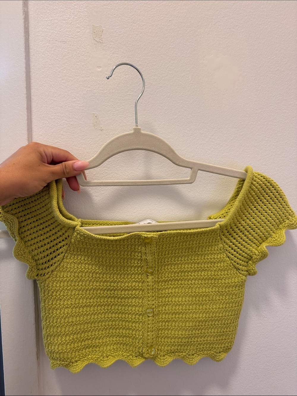 Zara Lime-Green Cropped Off-Shoulder Knit Sweater